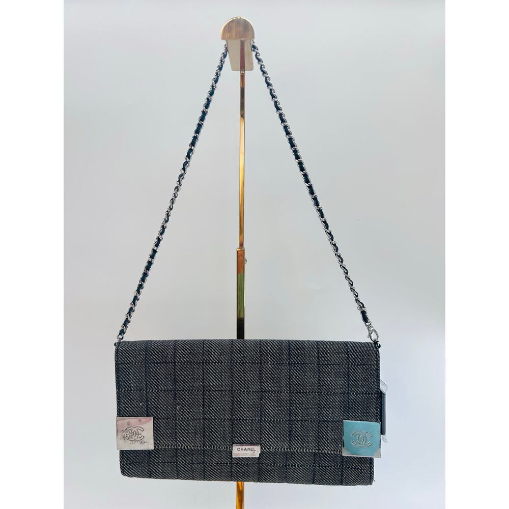 Chanel Vintage Denim Grey Chocolate Bar Flap Shoulder Bag SHW Series 7 Gray CoA - Picture 7 of 10